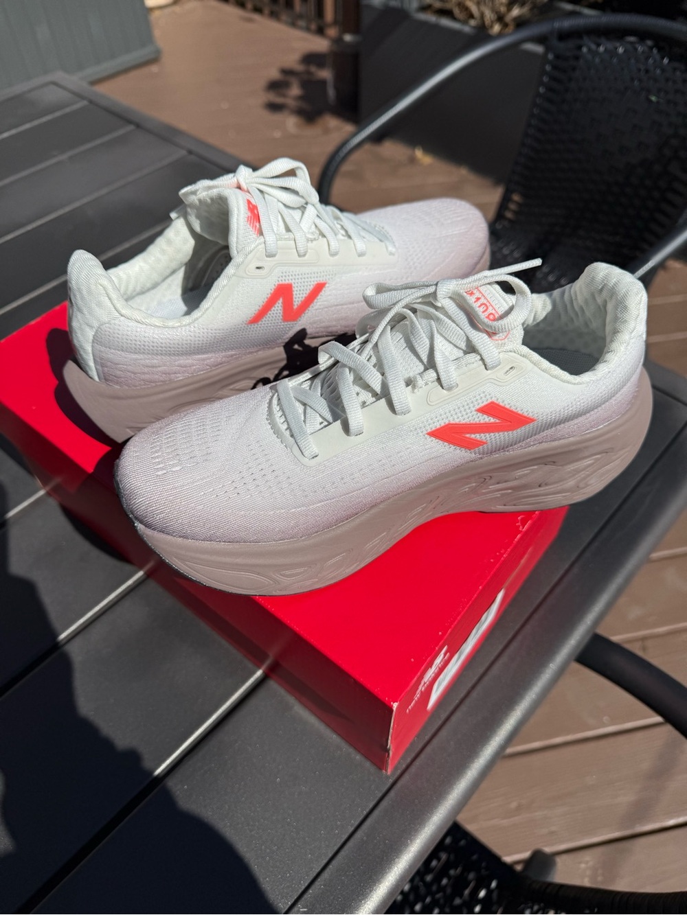 New Balance Lightweight Mesh Running Sneakers - White with Coral Logo